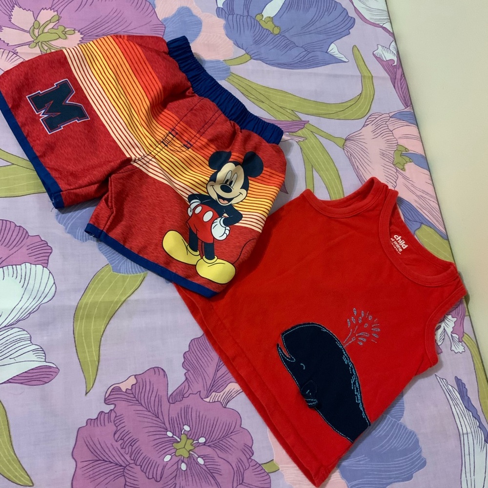 Like New 2 Pz Disney Mickey Mouse Swim trunks & Thank top